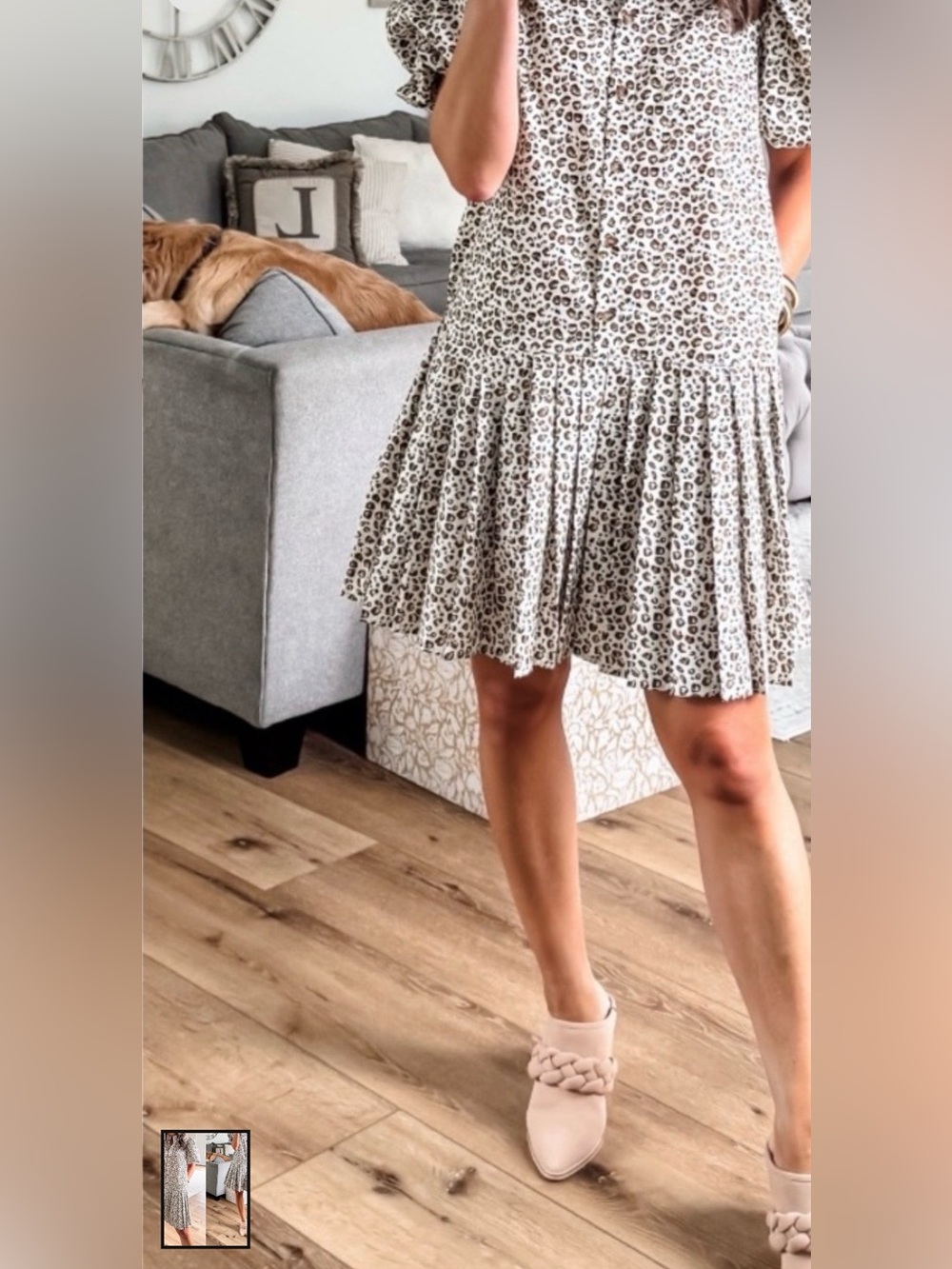 Leopard print Button-Down Pleated Skirt Dress